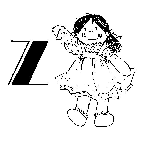 Coloriages alphabet poupee 26